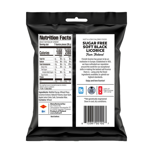 Halva European Style Sugar-Free Licorice Bag - Imported from Finland