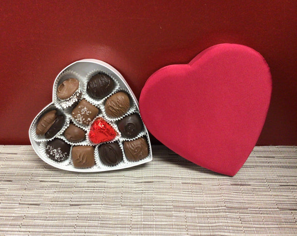 Milk and Dark Chocolate Assorted Centers in a Red Plush Heart