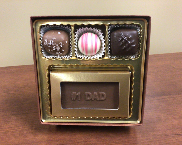 3 chocolates with a # 1 Dad chocolate bar