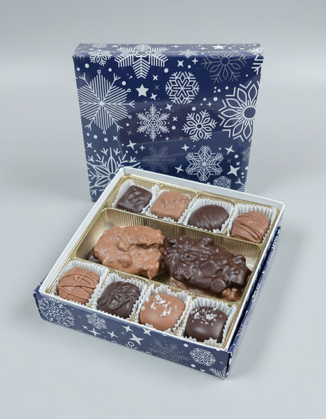 Winter Fest Blue with White Snowflake with our Signature Schuylkill Mud and Assorted Chocolates