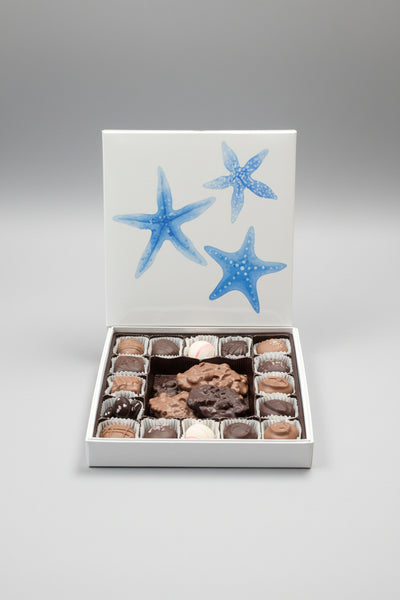 Blue Starfish Assorted Chocolate Gift Box –20 count Assorted chocolate plus Schuylkill mud